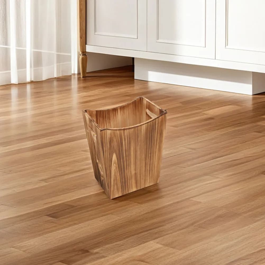 Nordic Wooden Trash Can Rectangular Rustic Farmhouse Design for Office Bedroom Bathroom Kitchen Laundry Storage Wastebasket