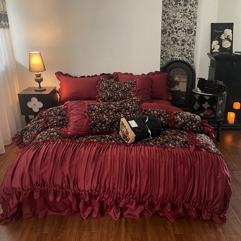 Set of vintage Egyptian cotton bedding with floral folded volant 1000TC Cover Bed linen/linen bed/sheet with corners