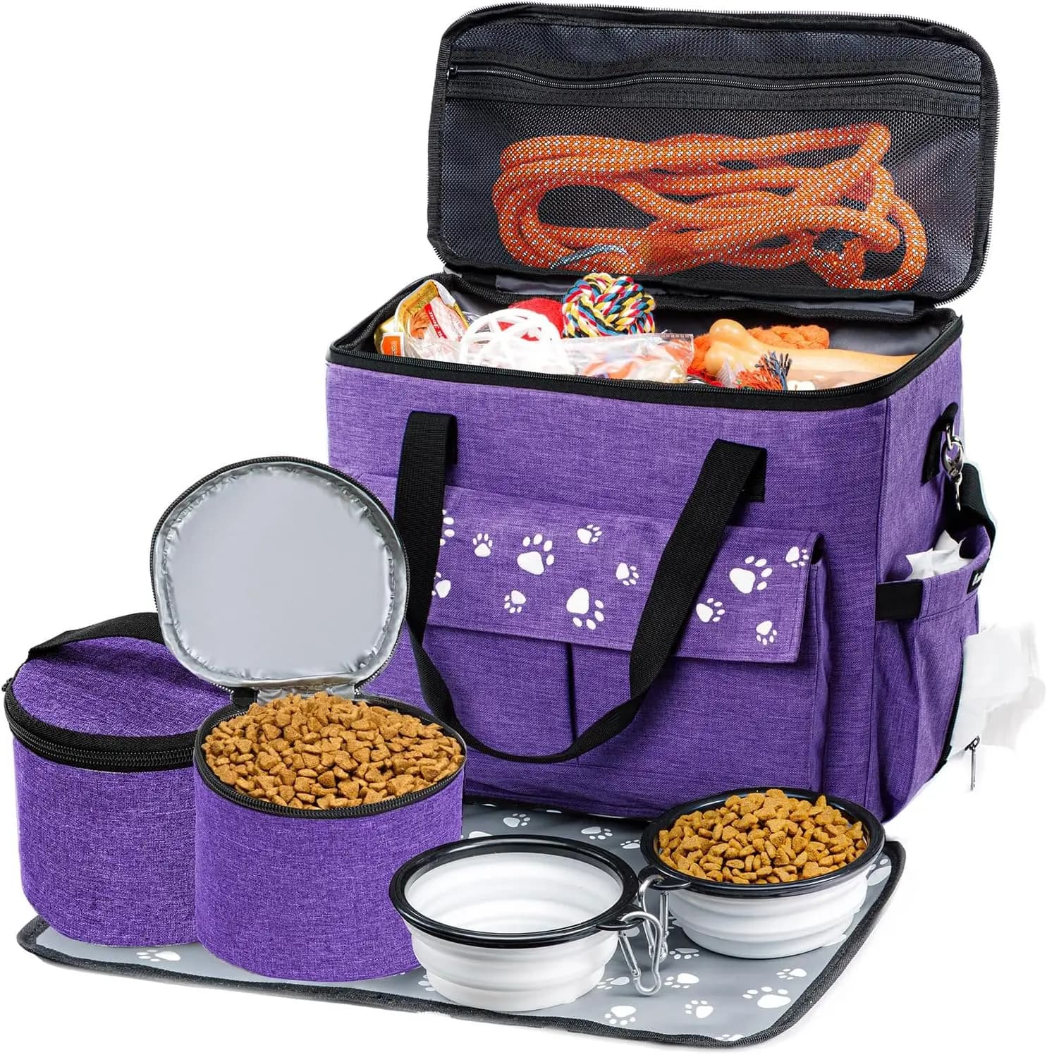 Borsa da viaggio per cani approvata dalla compagnia aerea con contenitore per alimenti e ciotole pieghevoli, marsupio per animali da fine settimana X-Large