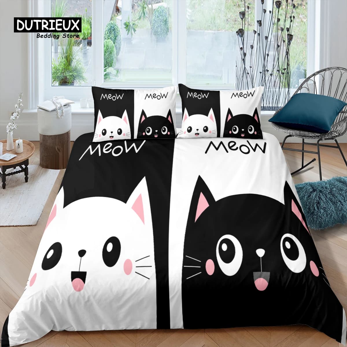 Home Living Set di biancheria da letto di lusso con stampa 3D per coppia di gatti Copripiumino Federa Set di biancheria da letto per bambini Queen e King Taglia EU/US/AU/UK