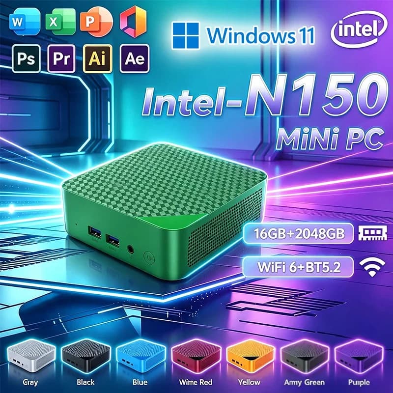 Intel N150 Windows 11 Mini PC Compact Mini Laptop 16GB RAM 1024GB SSD HD WiFi6 BT5.2 Multifunctional Daily Notebook Gaming PC