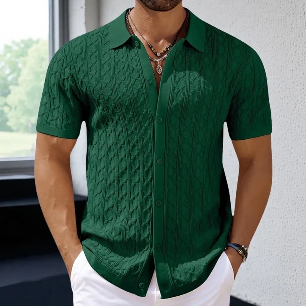 Camicia da uomo solida Camicia con colletto rovesciato Camicette da lavoro a maniche corte Cardigan estivo monopetto lavorato a maglia con bottoni larghi