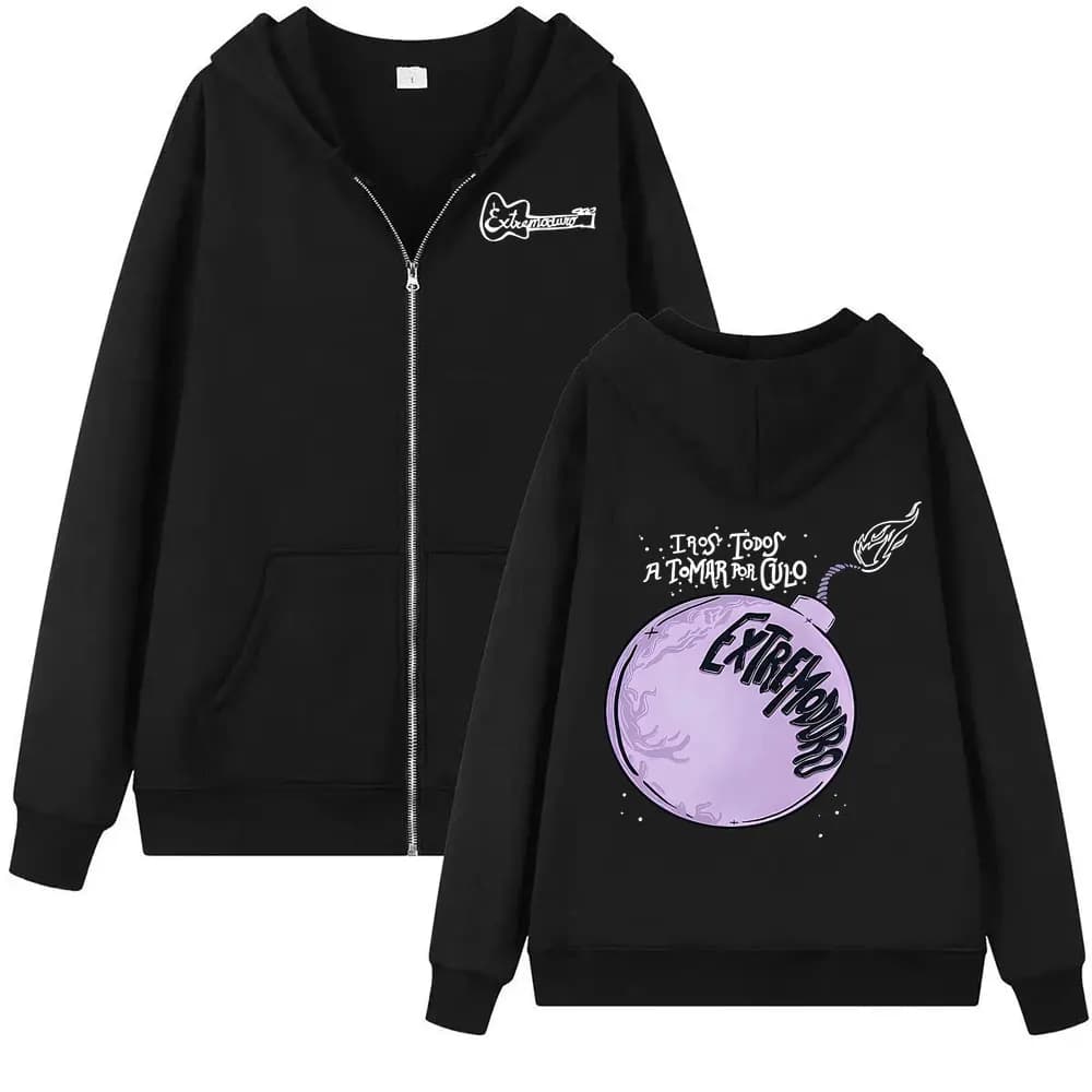 Band Extremoduro Album 2026 Tour Zipper Felpa con cappuccio da uomo Harajuku Hip Hop Punk Felpa Giacca Moda Casual in pile con zip con cappuccio
