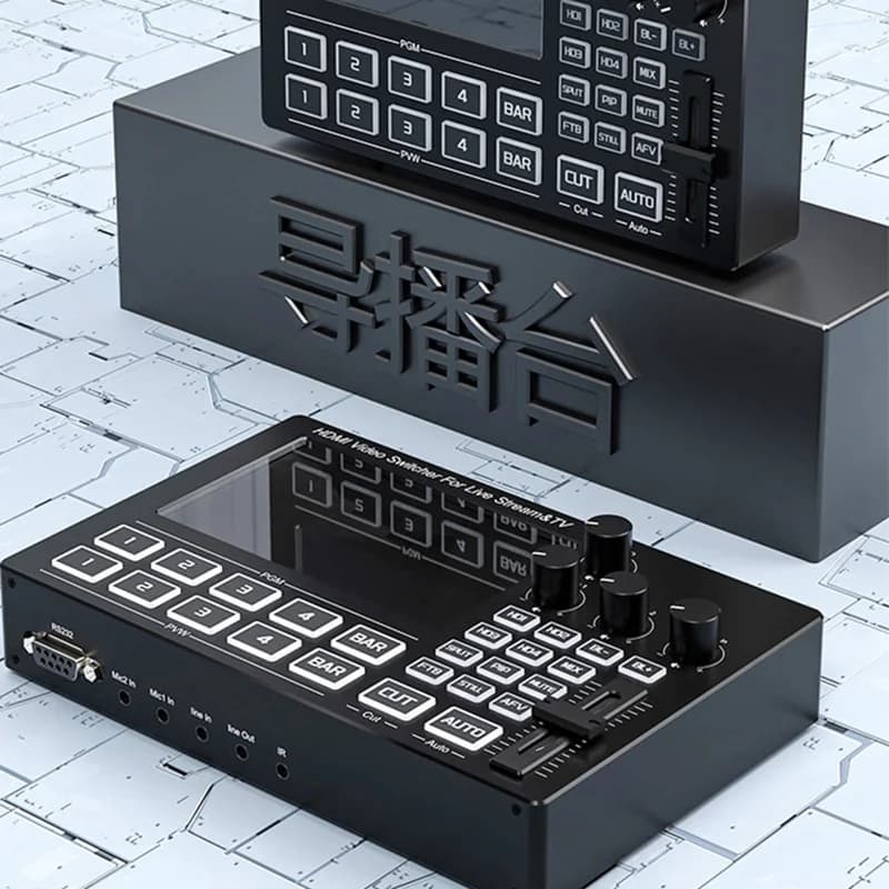 Switcher Video HDMI 1080p 4 IN 2 OUT con Schermo, Microfono, Ingresso Audio, Mixaggio e PIP per Streaming Live e Registrazione Video