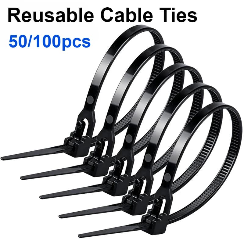 50/100Pcs Reusable Nylon Cable Ties Removable Lock Loop Recyclable Mixed Colors Black & White for Electronics And Networking