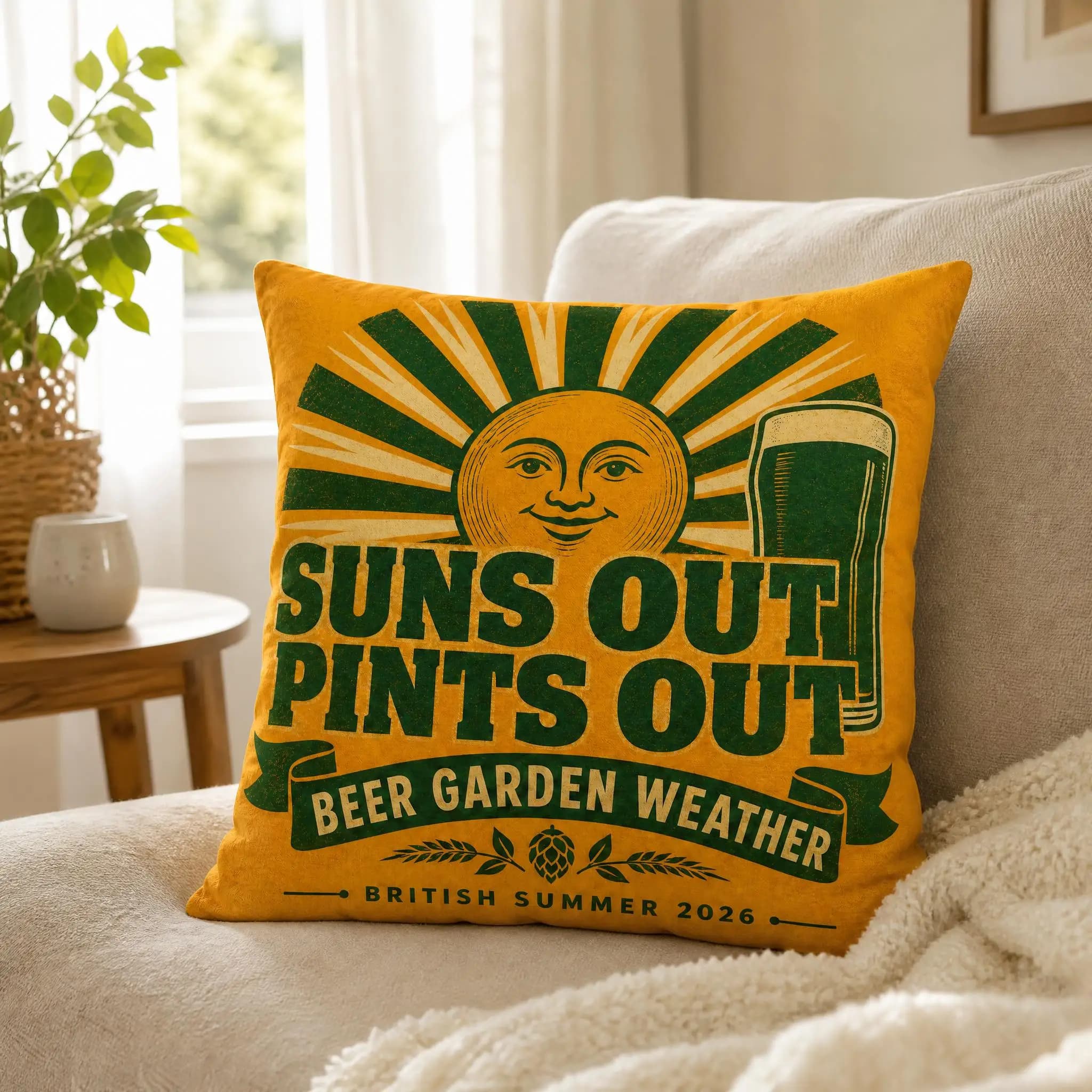Summer Beer Garden Sign Pillow Cover, Suitable For Sofa Bedroom Decoration, Unique Holiday Gift