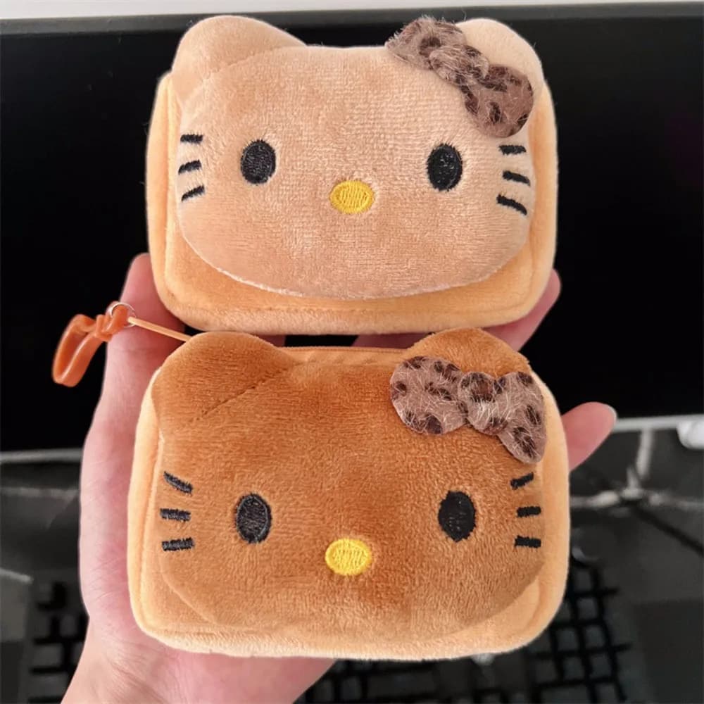 Borsa in Peluche Hello Kitty Sanrio con Stampa Leopardata, Portafoglio Leggero Anime Cartoon, Borsa a Tracolla Carina, Regalo per Ragazze