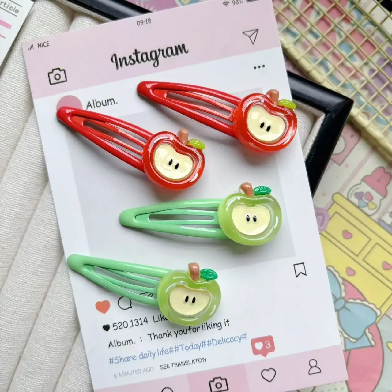 4pcs Cute Apple BB Clip Ins Simulated Fruit Hairpin Broken Hair Side Girl Hairpin Sweet Hair Accessories Clip Headwear