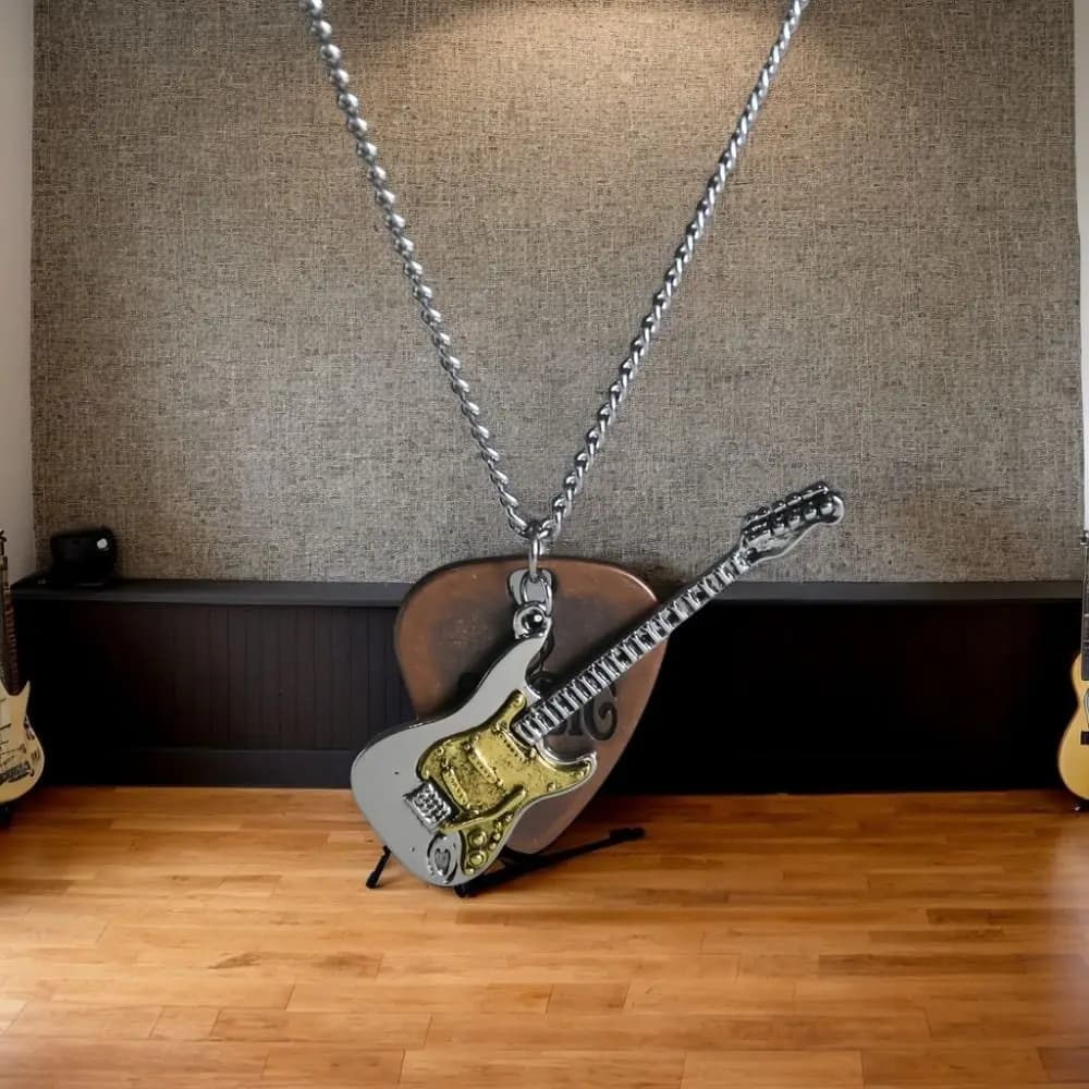 Collana con plettro da chitarra vintage, girocollo in lega di zinco, ciondolo punk rock, catena per maglione, collana gotica con chitarra, gioiello regalo