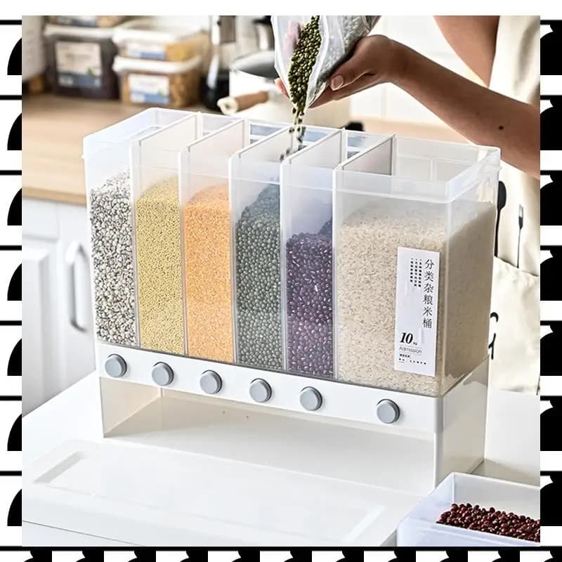 A44U Barile portaoggetti divisorio a parete, contenitore per alimenti secchi a 6 griglie, organizer per frutta secca, scatola per alimenti