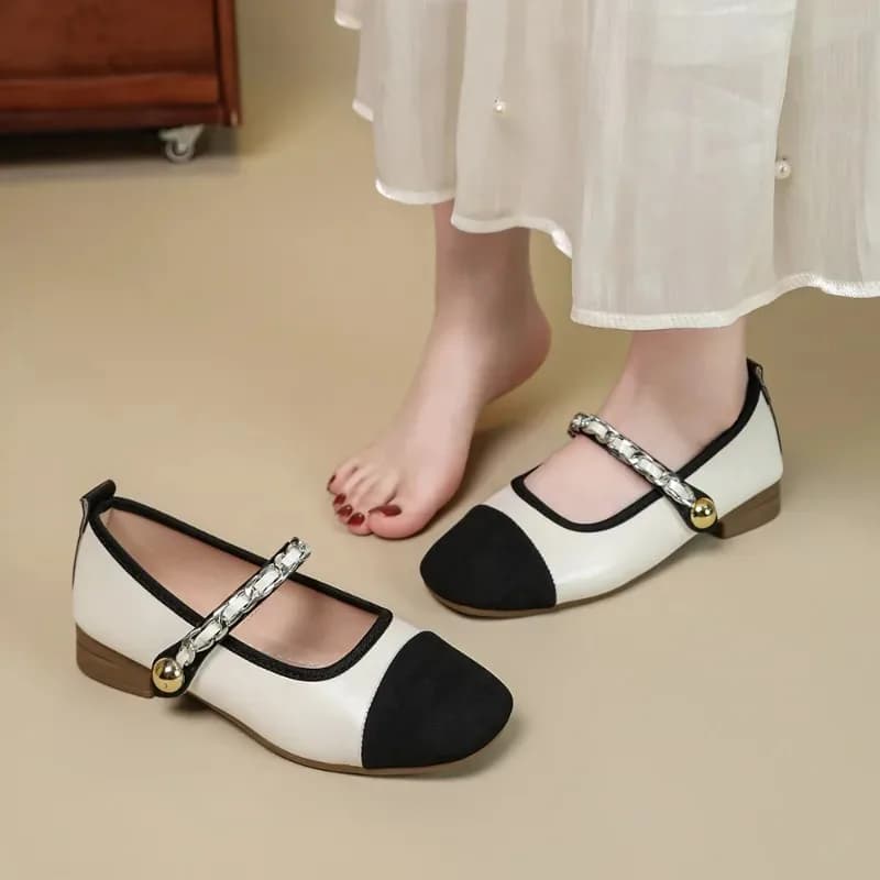 French Marie-Jean Women's Retro Multi-color Slip-on Low-heeled Chunky Heel Shoes