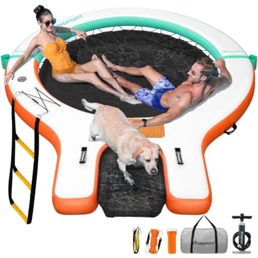 Piattaforma Galleggiante Gonfiabile con Rampa per Barche, Anello Galleggiante Rotondo con Portabicchieri, Materassino Gonfiabile per il Relax al Sole