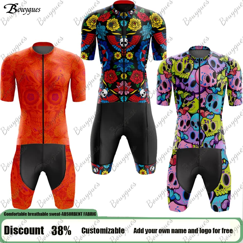 Skull Short Sleeve Cycling Knit Set Shorts with Ribbons Ropa Cycling Cycling Bike Jersey Uniform Men's Clothing
