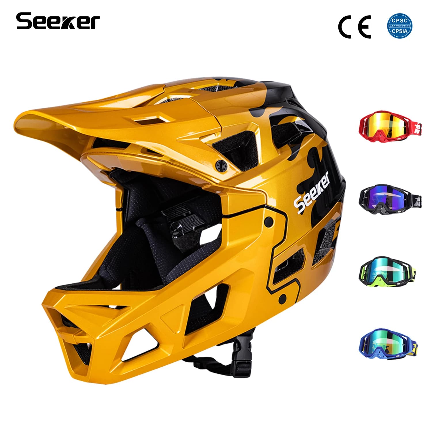 Casco integrale da cross-country Seeker, leggero, monopezzo, anti-impatto, per downhill, mountain bike, per adulti.