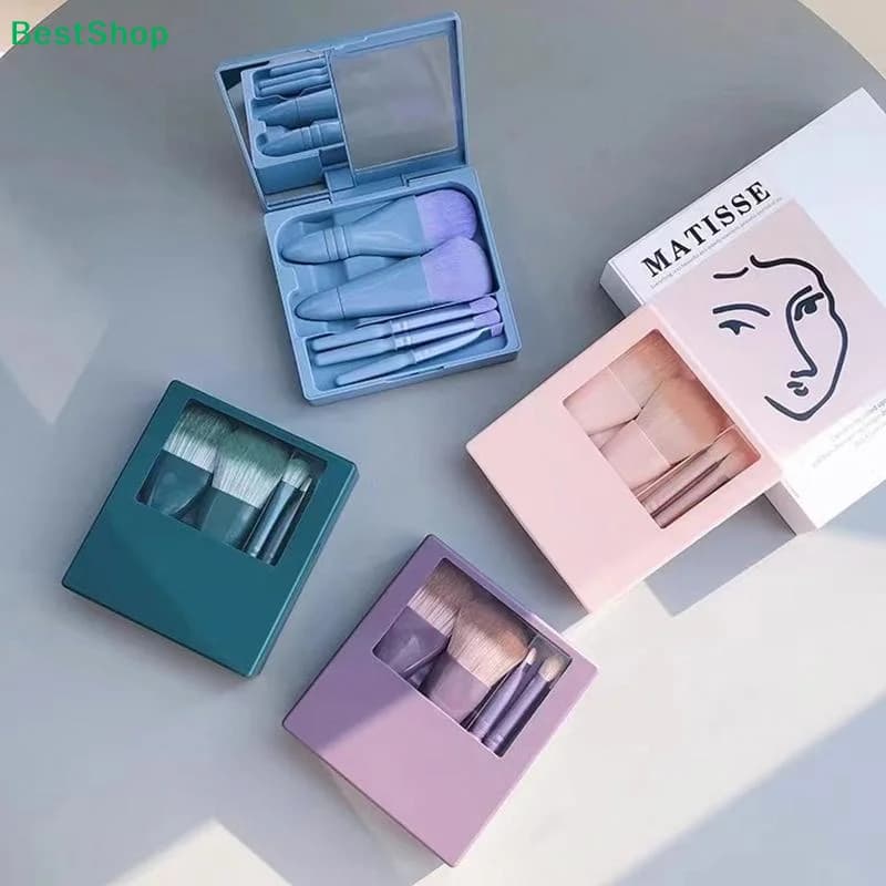 〔HB〕 Set di Pennelli da Trucco Portatile con Specchio - Kit da Viaggio Pieghevole, Mini Set di Pennelli da Trucco da Viaggio