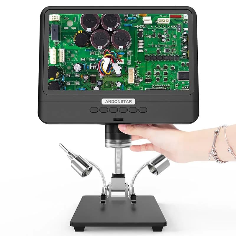 Andonstar Microscopio digitale AD208 Display LCD regolabile da 8,5 pollici per saldatura Microscopio digitale Nero 1080P Strumenti di saldatura