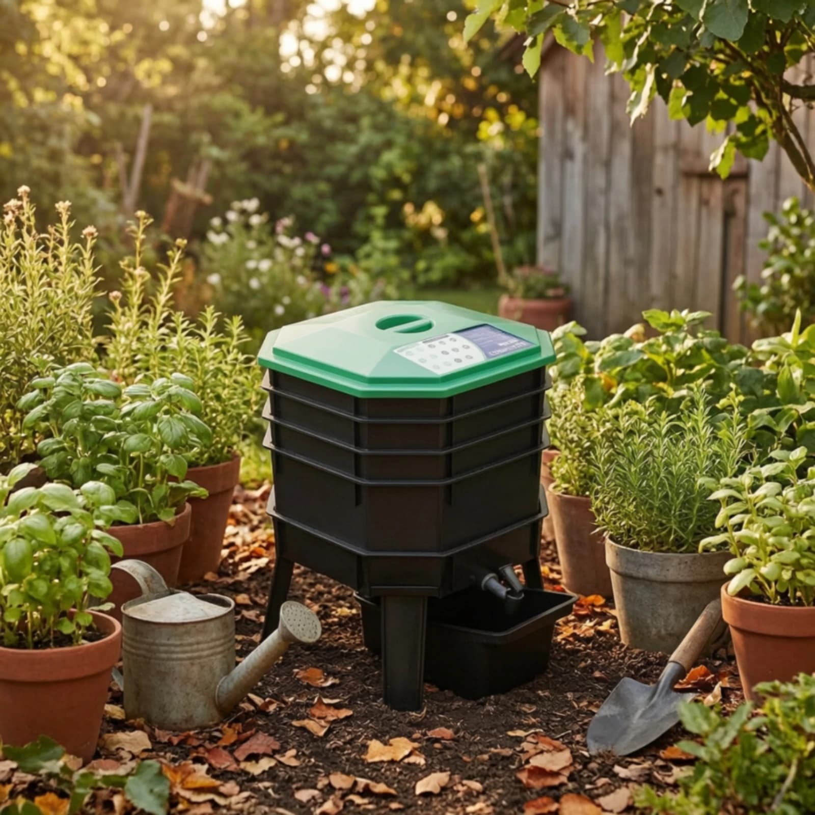 Worm Composter with Liquid Collection Base Square Worm Composter Vermicomposting System Simple Vermicomposting Bin Compact