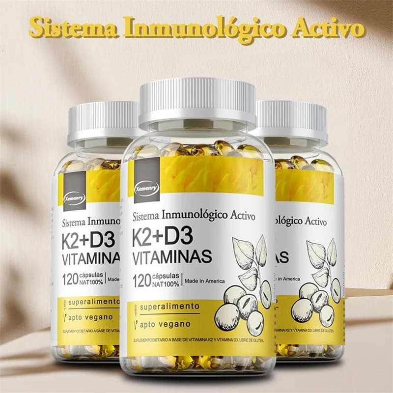 Vitamin D3+K2 Capsules - Vegan Supplement for Ossa Support and Immunite System, for Ossea Precision and General Health