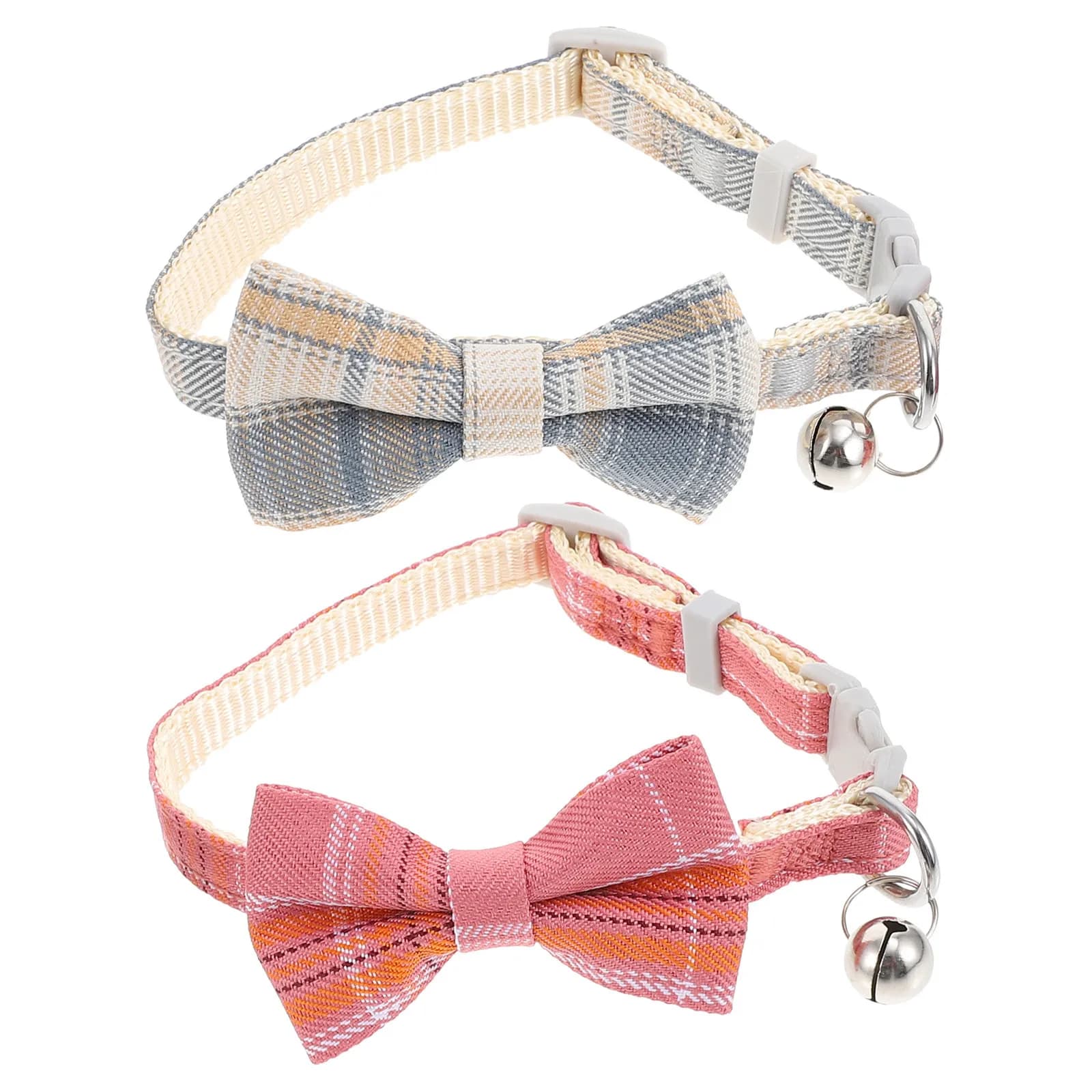 2 Pezzi Collare per Gatti con Fiocco, Regolabile, Fantasia a Griglia, Decorativo, con Campanello, Collana per Gattini da Festa, Fascia per il Collo per Cani, Accessorio per Animali Domestici