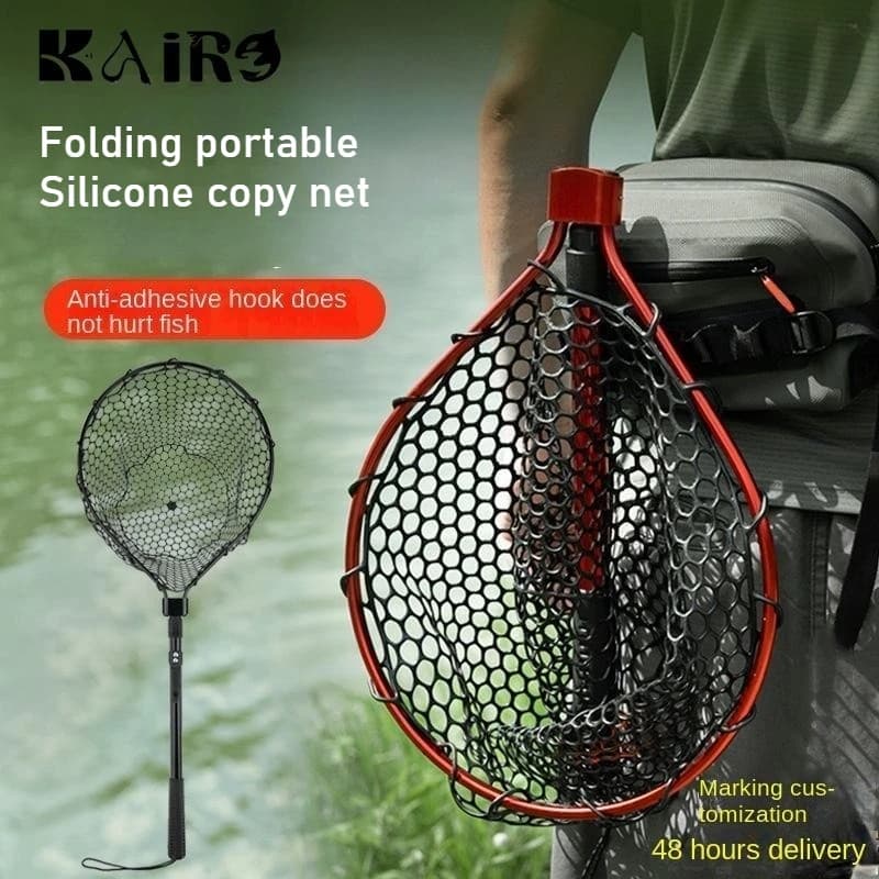 Guadino Pieghevole Ultraleggero, Rete da Pesca Pieghevole in Silicone Resistente per la Pesca a Spigola, Trota e con Esche Artificiali