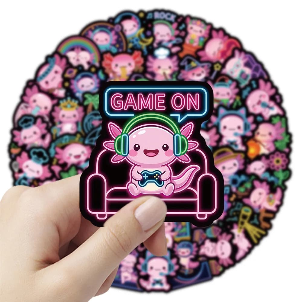 50 Adesivi Divertenti Neon a Forma di Salamandra, Senza Duplicati, Impermeabili, per Decorare Scatole di Cancelleria, Chitarre, Tazze, Telefoni, Laptop, Caschi