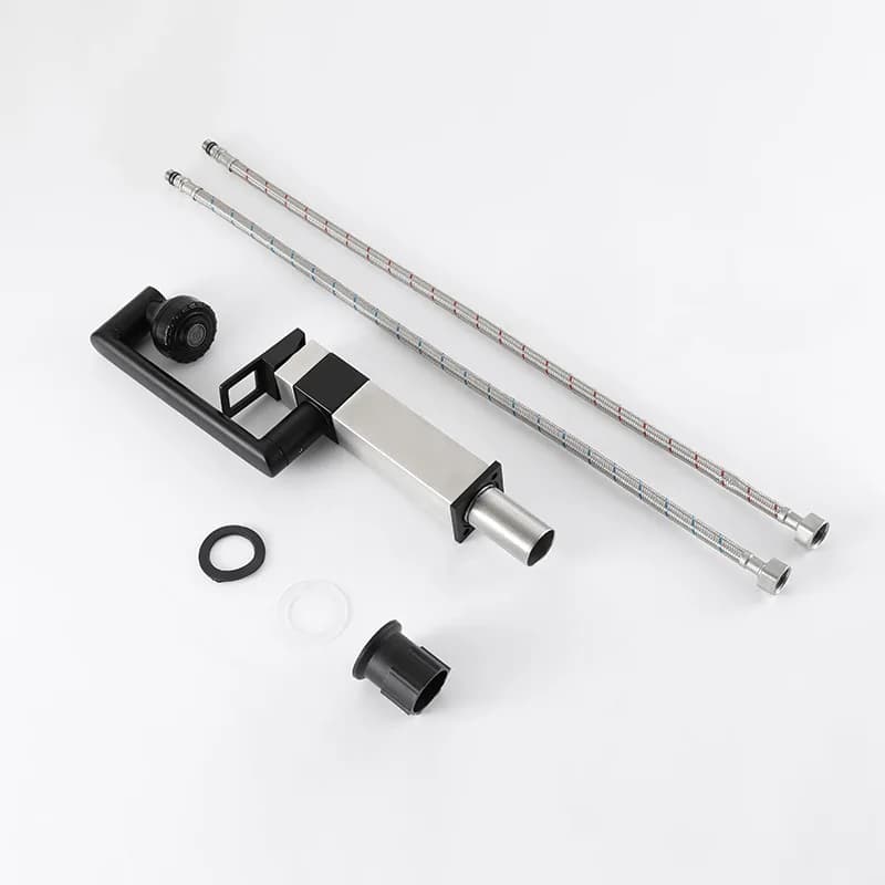 Rubinetto per lavabo in acciaio inox 304 per acqua calda e fredda, nero nichelato, girevole, da montare sul piano, nuovo