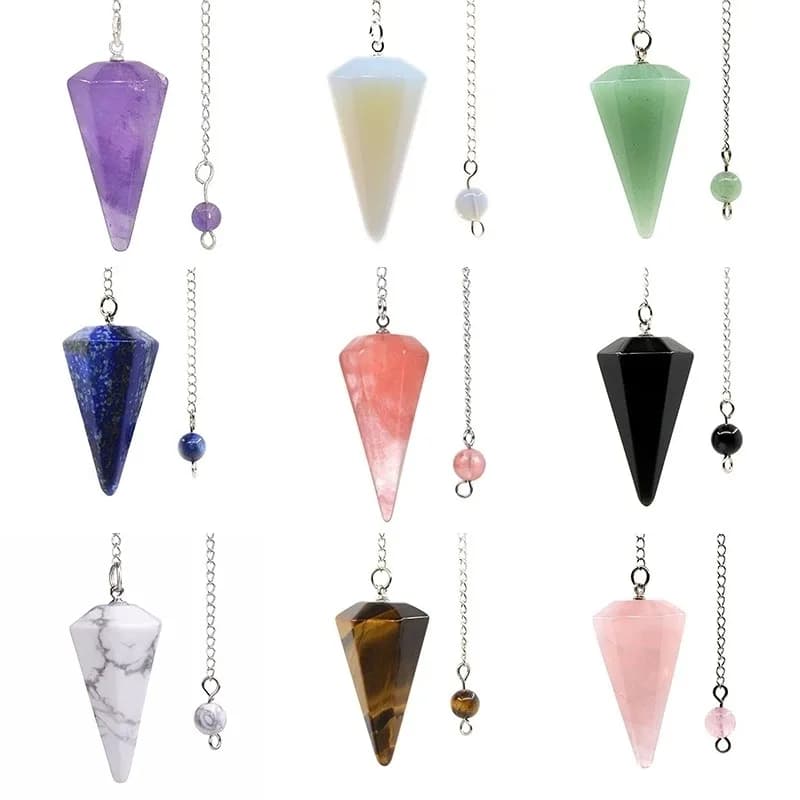 Ciondolo in pietra naturale con agate di quarzo, cono curativo Reiki, ciondolo con ametista, pendenti a pendolo per divinazione, radiestesia, cristalli Reiki