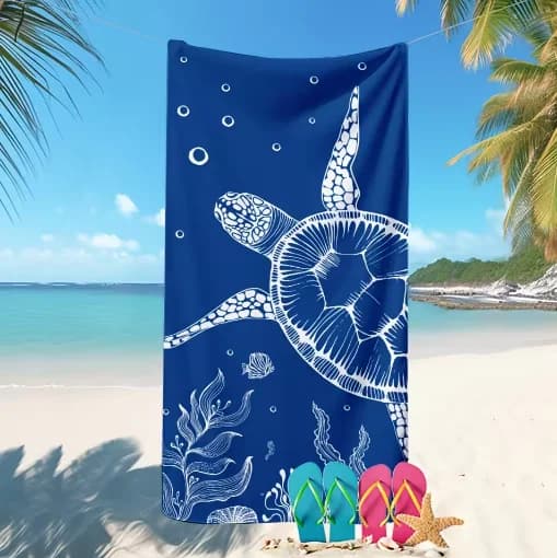 Beach towel with turtle pattern, soft microfiber bath towel, suitable for outdoor travel, camping, beach holidays