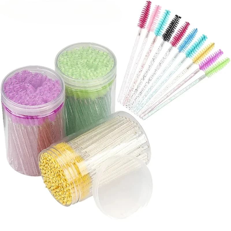 100 pcs Use And Drop Extension Eyebrow Makeup Brush MicroBrush With Crystal Handle Box Mascara Sticks Eyelash Lift Tool