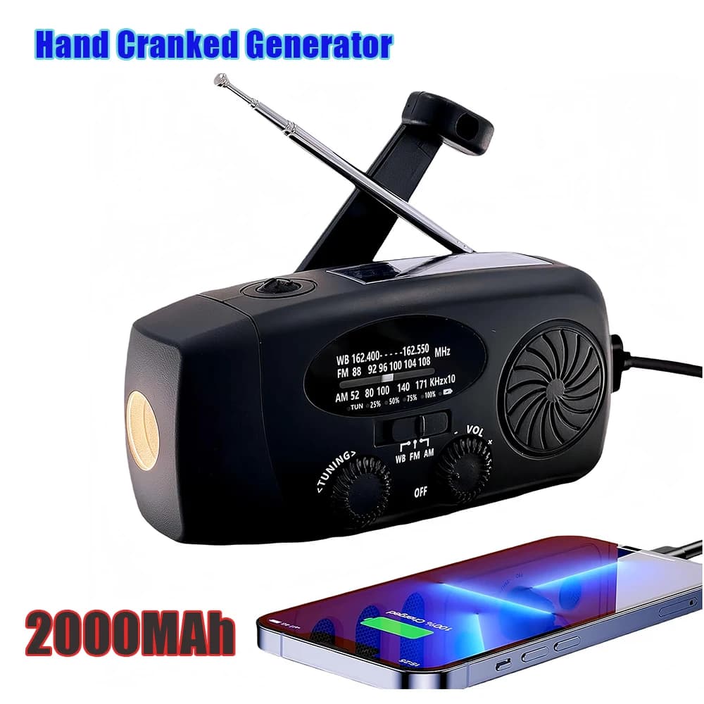 Multifunctional Hand cranked power generator Emergency radio Solar disaster prevention FM AM WB NOAA Power Bank