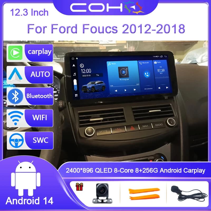 12.3 pollici per Ford Foucs 2012-2015 Android 14 Octa Core 8G + 256G lettore multimediale per auto ricevitore stereo radio GPS 4G + WiFi Carplay