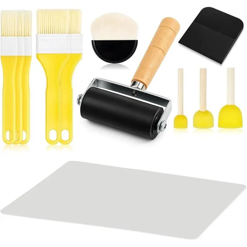 AUAU-12 pieces Set of essential tools for decoupage, brush brushes, foam brush, rubber roller, semicircular brush, For arts and crafts DIY