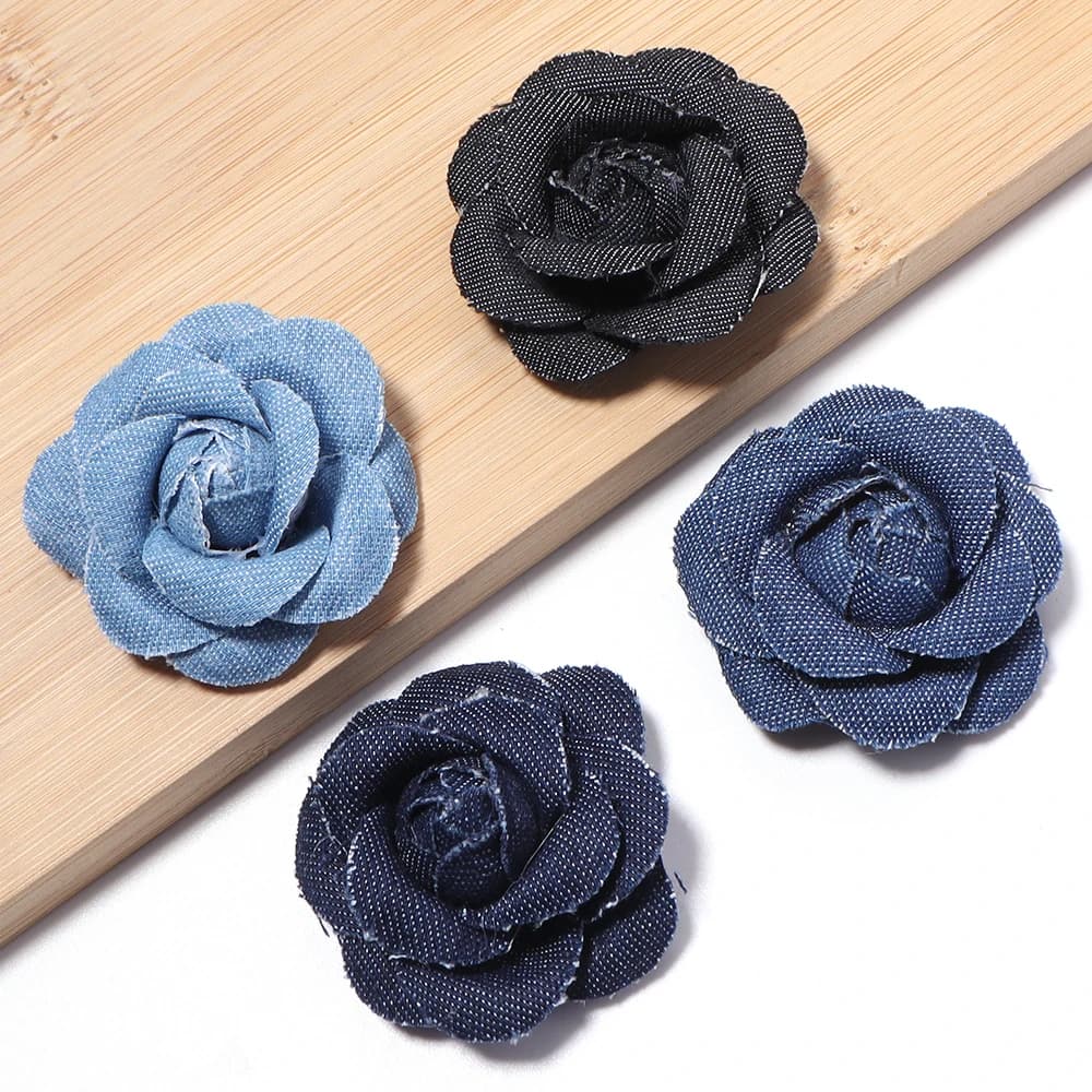 3Pcs/Lot Denim Artificial Camellia Handmade 3D Flowers For Denim Skirt Jeans Clothing Decoration DIY Accessories