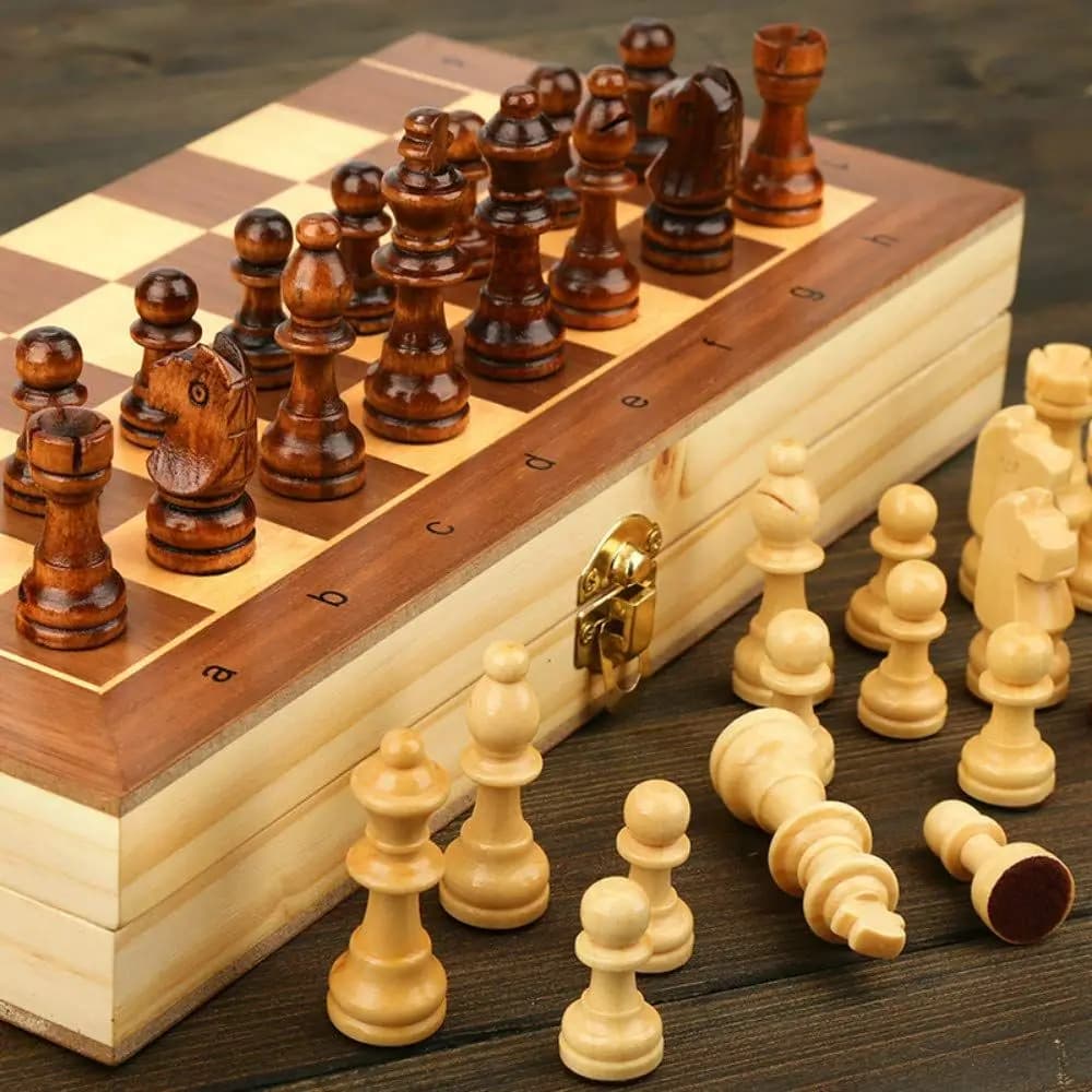 Folding Portable Chessboard Chess Board Magnetic Wooden Chess Games Checkers Chess Set Puzzle Game