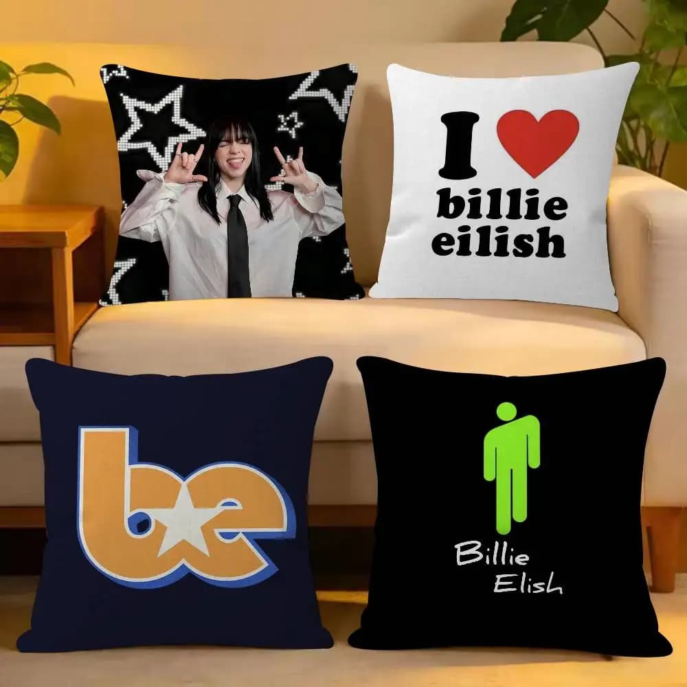 Singer Billie Eilish Cartoon Decorative Room Aesthetics Pillow Case Home Decor Bedroom Sofa Bed Couch Pillow Cover 45x45