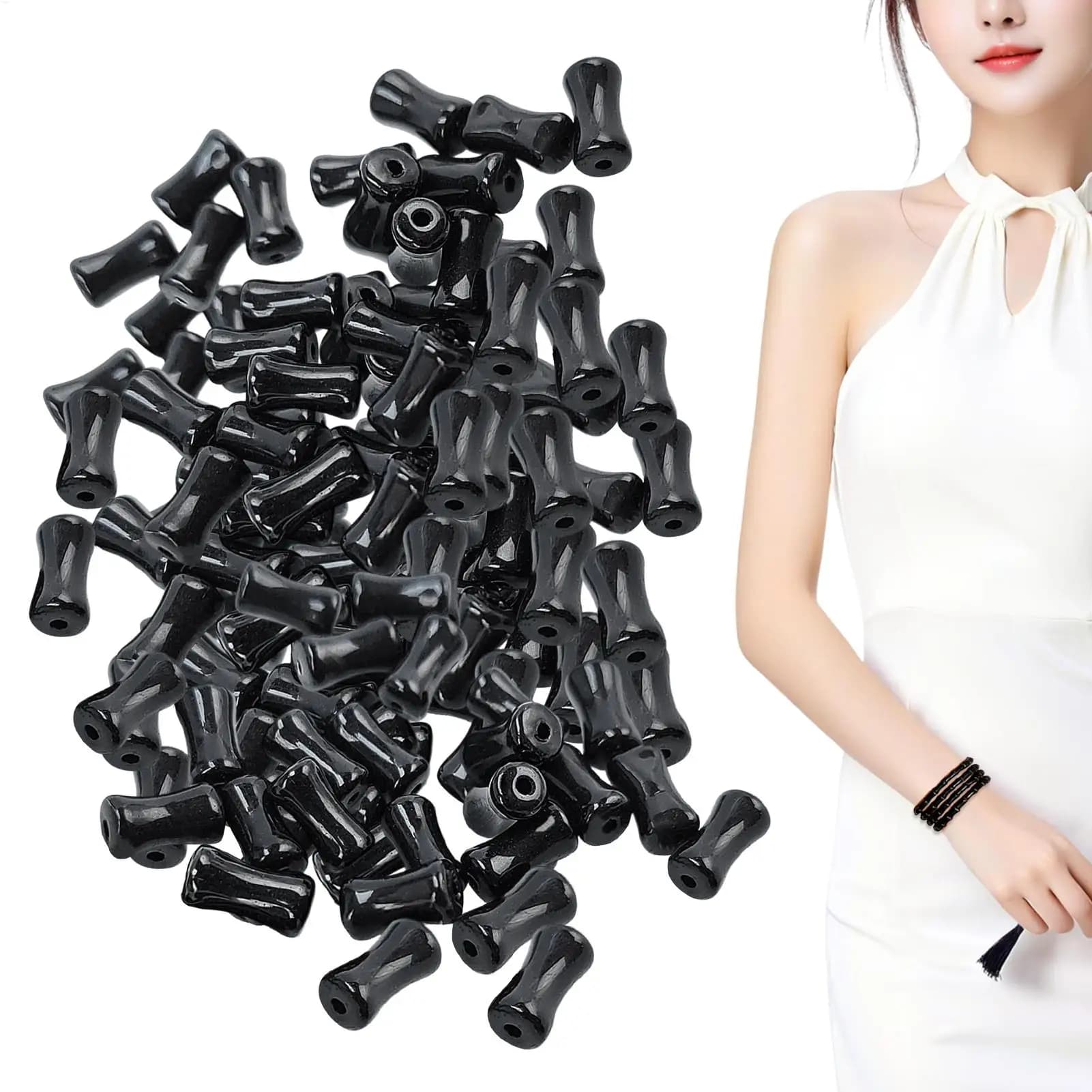 50Pcs 8mm Loose Beads Bamboo Shape Beads Jewelry Making Bracelet Making Kit Lampwork Beads Handmade DIY Crafts Glass Beads