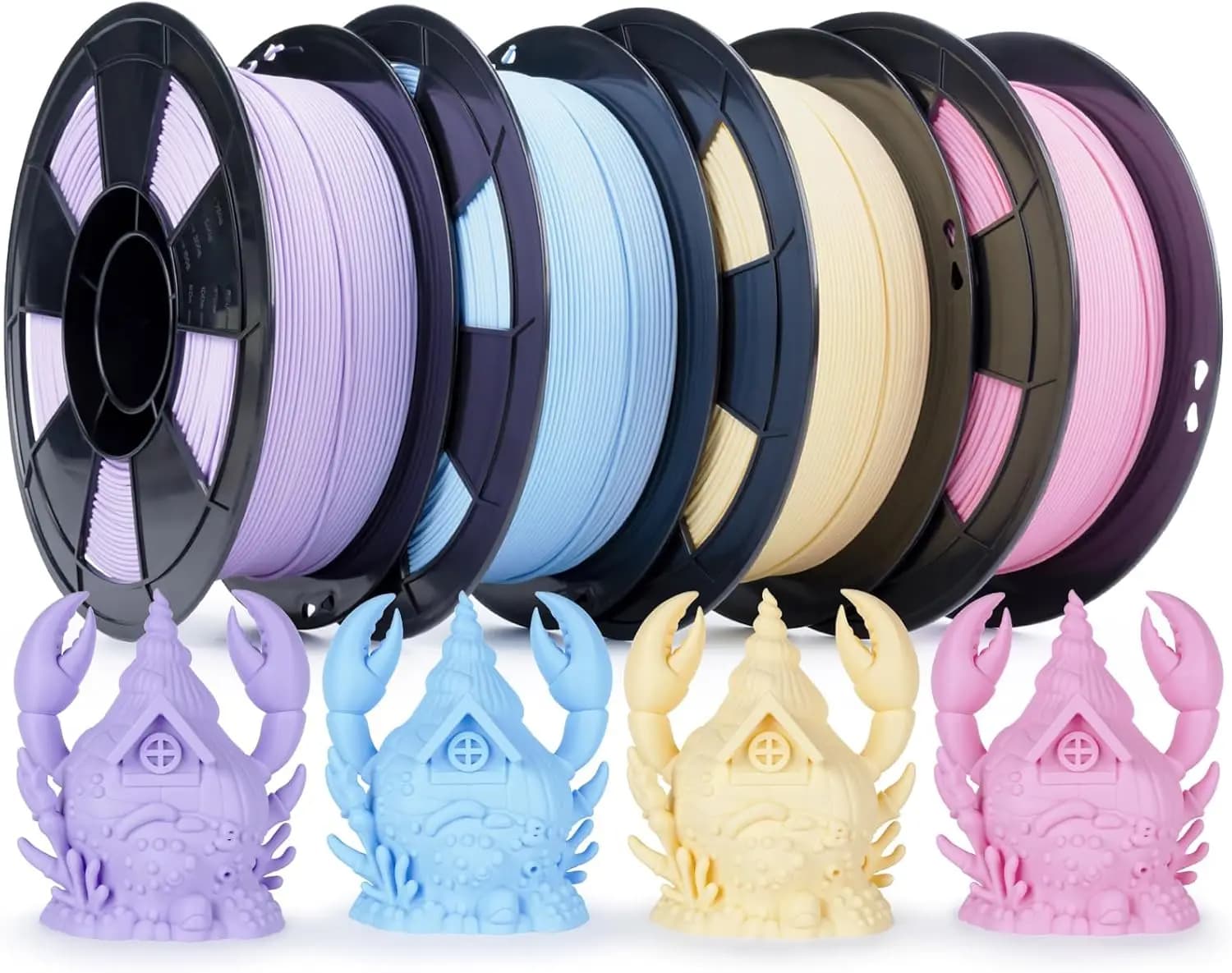 Set of PLA Opachi Pastello Filaments, 1.75mm, Pack of 4 in Purple, Pink, Blue, Beige for FDM Printers