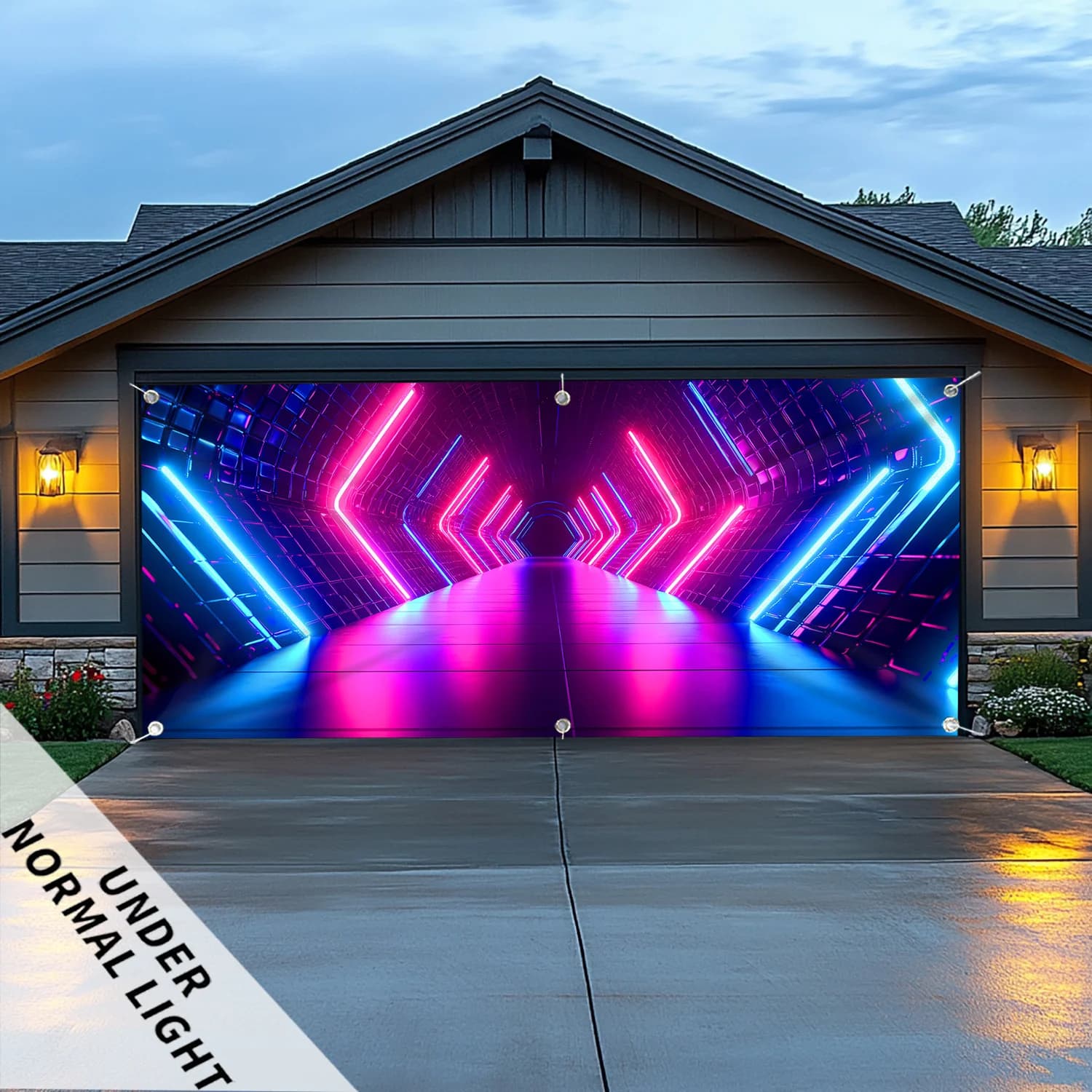 1 PC Creative Future Time Tunnel in UV Light Illuminated Garage Door Banner, Party Banner, Outdoor Decoration