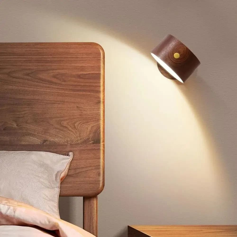 360 ° Lampada da Parete Girevole in Legno con Controllo Touch, Applique LED Dimmerabile con Montaggio Magnetico, Luce Bianca Calda