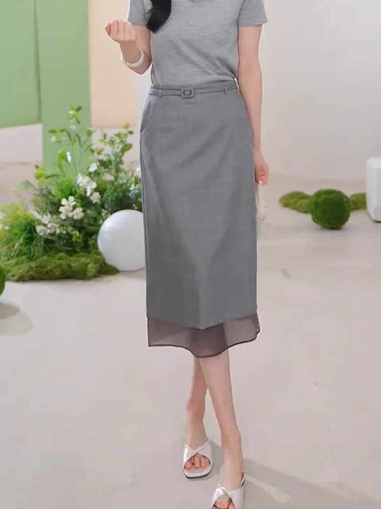 Ele ey Suit Skirt Thin Lightweight Spring Summer New Sle Women's Mid-Length Wrap Body f Skirt Commute Korean Sle
