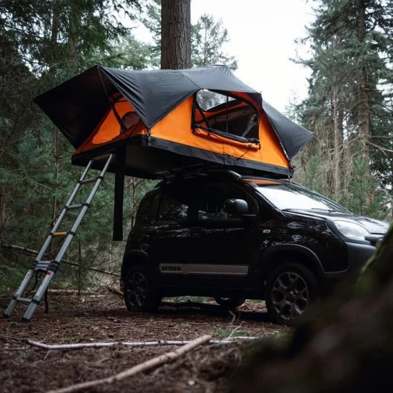 Tenda Laterale Pieghevole Automatica in Alluminio per Campeggio all'Aperto, Tenda da Tetto per Auto con Tessuto in Cotone e Guscio Rigido in Fibra di Vetro