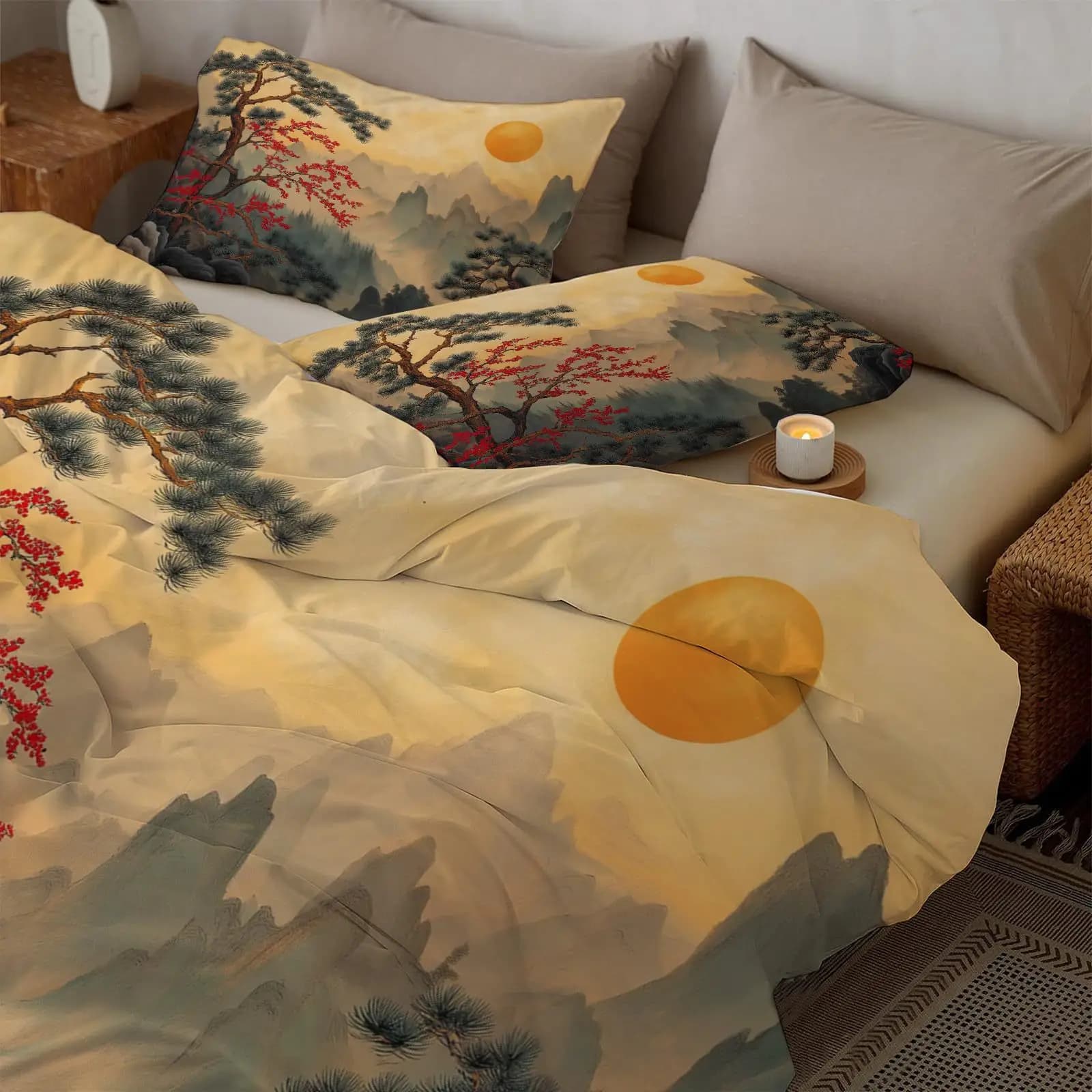 Set copripiumino Queen Wave in stile giapponese Copripiumino a tema oceano costiero con cerniera, set biancheria da letto per bambini adolescenti adulti