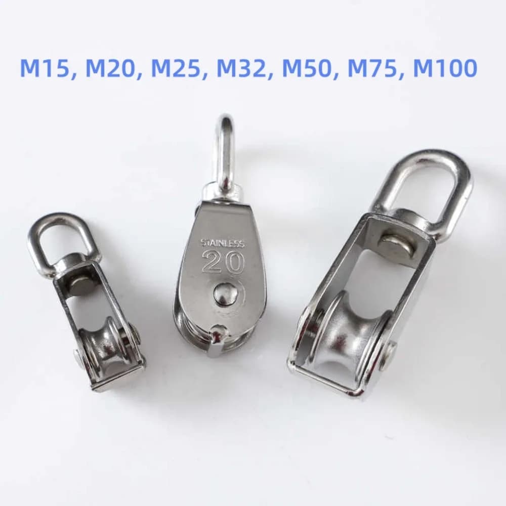 304 SS Single Wheel Swivel Pulley M15-M100 Rotary Lifting Rope Block Heavy Duty Marine Hauling Wire Rope Hoist Pulley Hardware