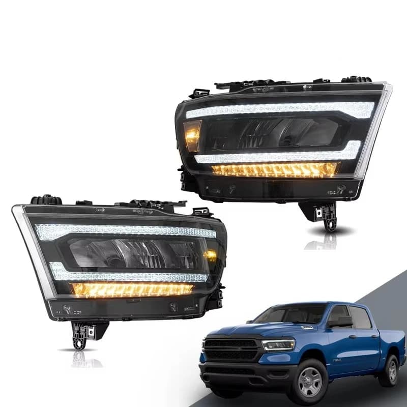 Full LED Headlights Assembly 2019 2020 2021 Car Light Sequential Turn Signal 5th Black Front Head Lamp for Ram 1500