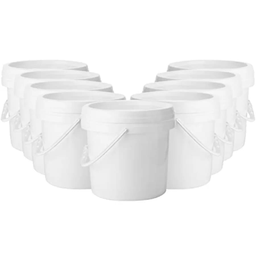 Set di 10 Secchi in Plastica Bianca con Manico e Coperchio, Contenitori per Alimenti, Secchio Multiuso per Vernici e Acqua