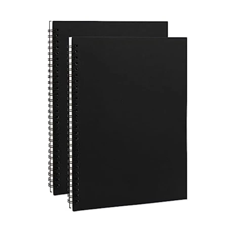 10 inch x 7.5 inch, 100GSM, Blank Spiral Notebook, 2-Pack, Soft Cover, Sketch book, 120 Pages/ 60 Sheets, Black