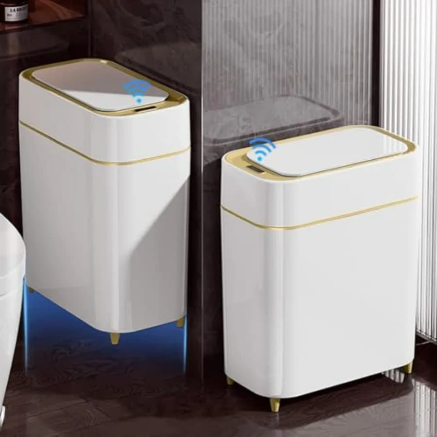 Set di 2 Cestini Automatici da Bagno con Coperchio, Bidone Slim con Sensore di Movimento, Impermeabile, Senza Contatto, Cestino Intelligente per B