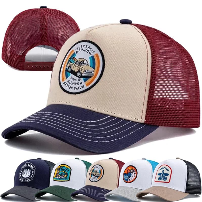 2026 New Unisex Embroidered Trucker Hat For Men Curved Front Half Mesh Baseball Cap Patch Logo Breathable Mesh Back Snapback Cap