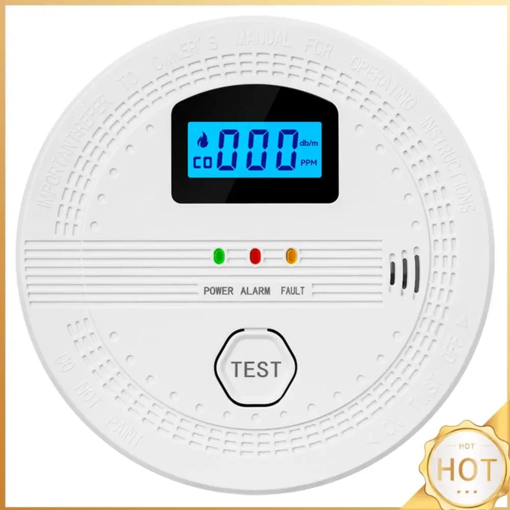 Rilevatore di CO e fumo 2 in 1 Display digitale LCD Allarme antincendio portatile Alimentato a batteria Monitor di gas CO Allarme Sensore di CO Uso domestico