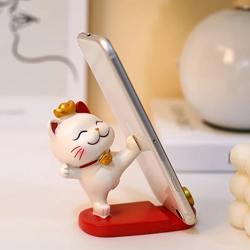 Supporto per telefono con simpatico gatto dei cartoni animati, 1 pezzo, supporto per ornamenti da scrivania per telefoni cellulari e tablet, decorazione per ufficio e casa